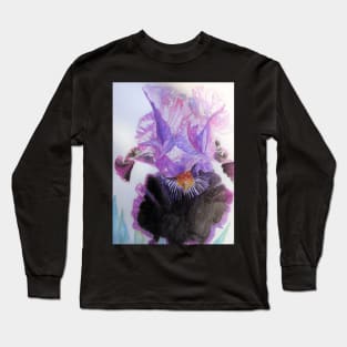 Iris Watercolor Painting - Purple and Black Long Sleeve T-Shirt